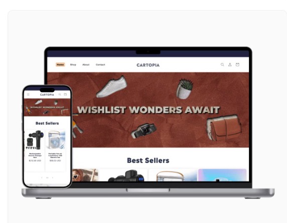 CARTOPIA e-commerce store mockup on laptop and phone