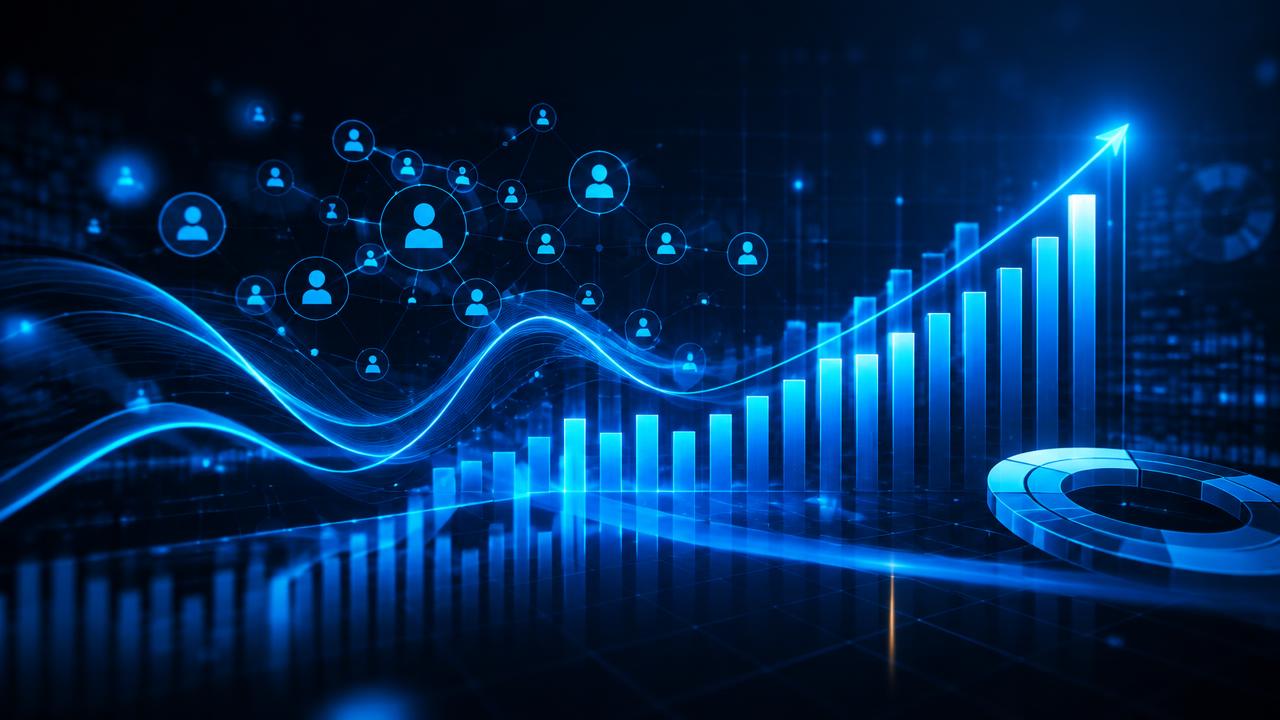 Abstract visualisation of marketing performance data and audience growth
